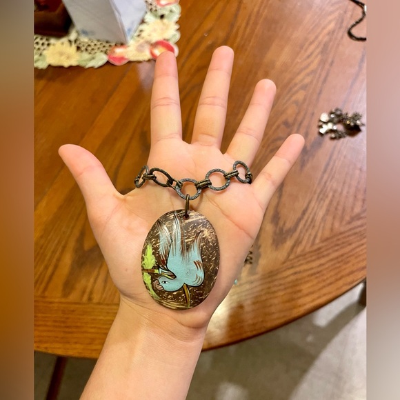 Handpainted Blue Parrot Bird Necklace Handmade Chain - Picture 7 of 11